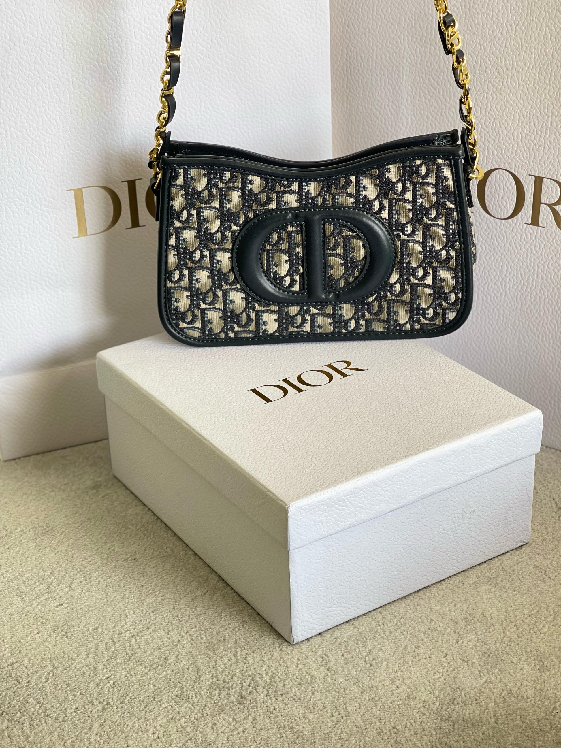 Dior CD Signature Hobo Mini Bag – Black Dior Oblique Jacquard