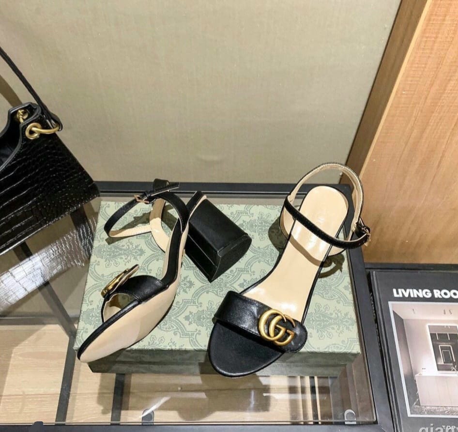 Gucci Marmont Leather GG Block-Heel Sandals